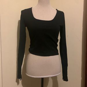 H&M Basic Black Square Neck Neckline Scoop Long Sleeve Crop Top Cropped Shirt S